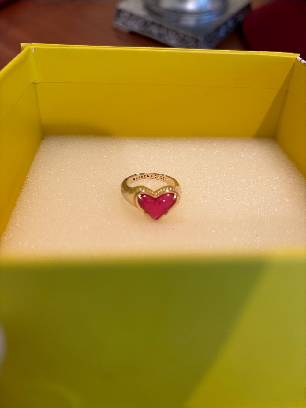 Kendra Scott Hot Pink Heart Enamel Gold Ring